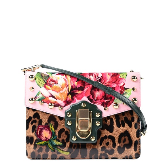 DOLCE & GABBANA Lucia Printed and Embellished Leather Shoulder Bag NEW - Picture 13 of 15